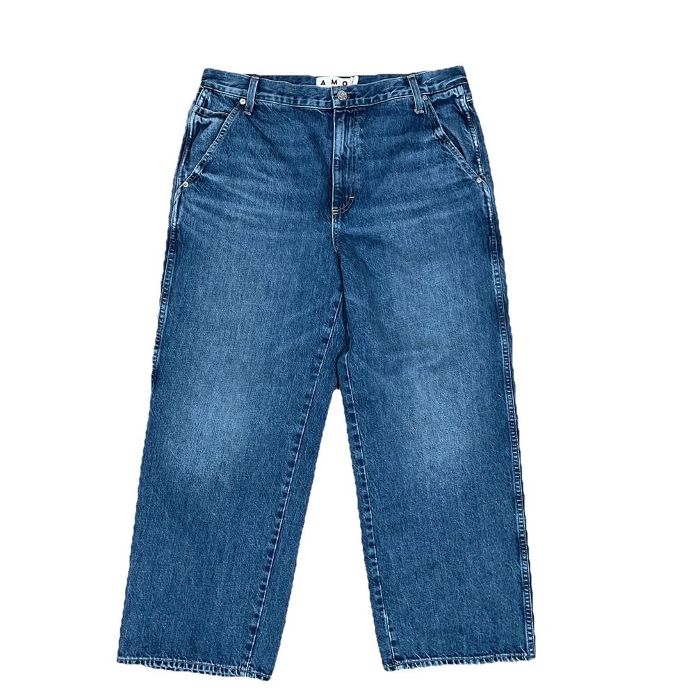 AMO Jocelyn Trouser Denim Jeans Medium Wash 32Tag 35x27 Made in USA Wide Leg
